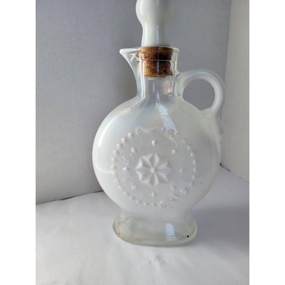 Vintage 1957 Decanter Jim Beam Opalescent Milk Glass Liquor Bottle White 11"